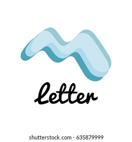 Illustration of stylized letter M in turquoise color. Abstract vector logo. Creative logotype template. Design element. Can be used for print on clothes. EPS10.