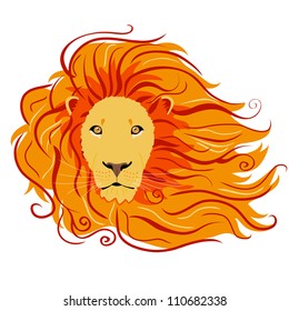 illustration of stylized lion head with a beautiful mane