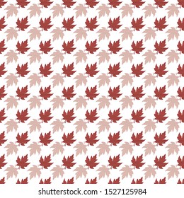 Illustration of stylized maple leaves with red, coral, burgundy, pink stripes on white background. Seamless pattern, vector background for gifts, posters, flyers, wallpaper, textile, fabric and scrapb
