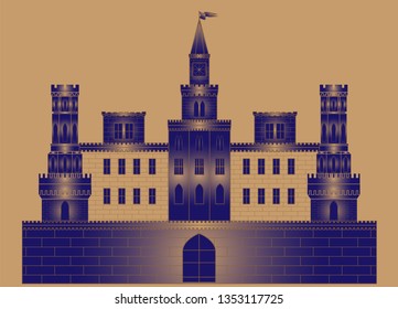 illustration of a stylized medieval castle, can be used as a template to create your own design