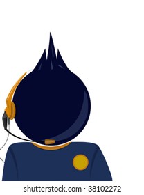 An illustration of a stylized person working for a call center
