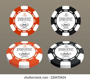Illustration with stylized poker chips. Pirate symbols.