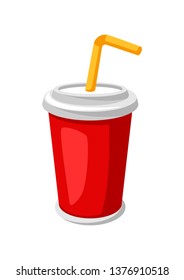 Illustration of stylized soda or cola in paper cup. Fast food meal. Isolated on white background.