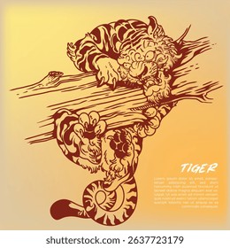 Illustration of a stylized tiger using ingking technique with smooth gradient colors, blending bold line art and vibrant hues. Ideal for branding, apparel, posters, and wildlife-themed designs.

