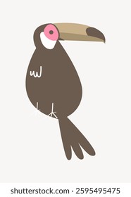 Illustration of a stylized toucan with a large beak. The toucan is depicted in a minimalist style, emphasizing its distinctive beak and simple form. Isolated vector illustration.