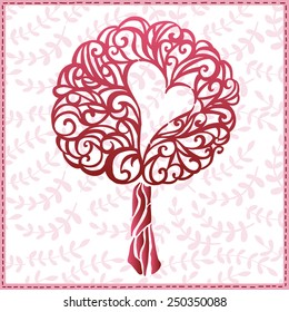 Illustration with stylized tree. Vector illustration. Illustration for greeting cards, invitations, and other printing projects.