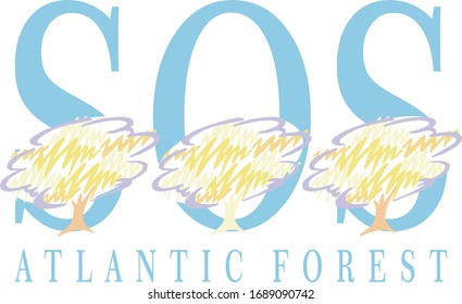 Illustration of stylized trees with text on preserving the Atlantic forest.