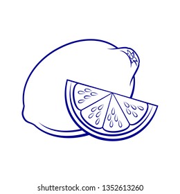 Illustration of Stylized Whole and Slice Lemon. Icon for Food Apps Isolated on a White Background