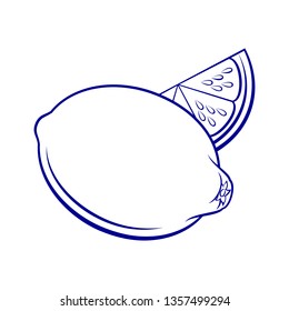 Illustration of Stylized Whole and Slice Lemon. Icon for Food Apps Isolated on a White