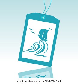 Illustration of stylized yacht on wave