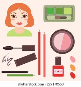 Illustration with the subject of women's cosmetics. Spring type of a make-up.