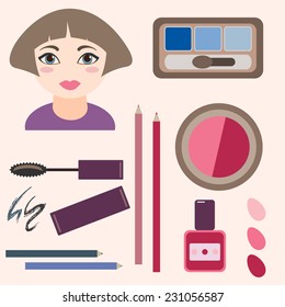 Illustration with the subject of women's cosmetics. Summer cold type of a make-up.