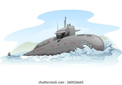 Illustration of a Submarine Partially Submerged 