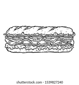 Illustration Of Submarine Sandwich. Design Element For Poster, Card, Banner, Sign, Flyer.Vector Illustration
