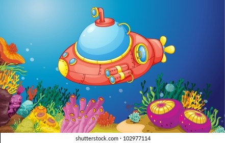 illustration of a submarine underwater