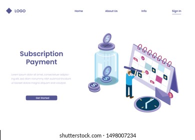 Illustration Of Subscription Payment For Managing Time, Schedule, And Saving Money In Isometric Illustration Style