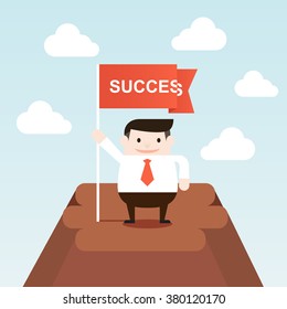 Illustration of successful businessman go to the top of mountain