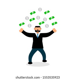 
illustration of a successful businessman running his business and making a profit, Business Man 
 flat icon cartoon concept Vector