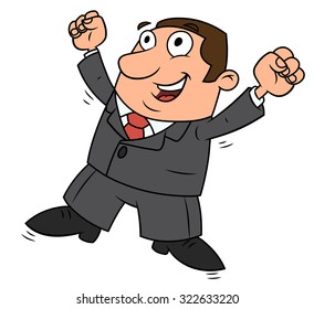 Illustration of the successful happy businessman jumping up for joy