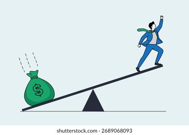 An illustration of a successful man balancing a bag of money, symbolizing the concept of business acumen and financial management.