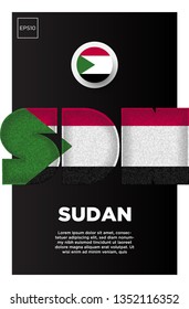 Illustration of Sudan flag made of three country abbreviations letter with grunge sponge effect.