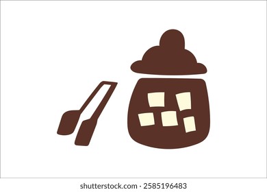 Illustration of sugar bowl and tongs