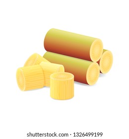 Illustration Sugar Cane, Cane, Pieces of Fresh Sugarcane, Sugar Cane Cut Isolated on White Background (vector)