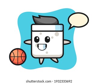 Illustration of sugar cube cartoon is playing basketball