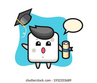 Ilustración de dibujos animados de cubo de azúcar tirando el sombrero al graduarse