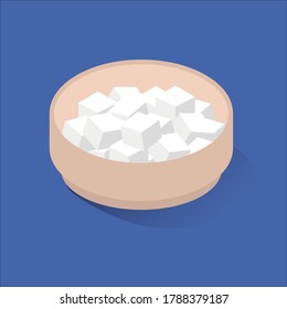 Illustration of sugar cubes in a bowl in isometric style. All elements are fully editable and all layers are labeled so that it is easy to edit.  