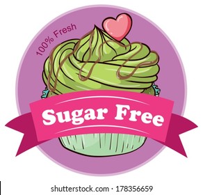 Illustration of a sugar free label with a cupcake on a white background