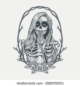 illustration of sugar skull girl