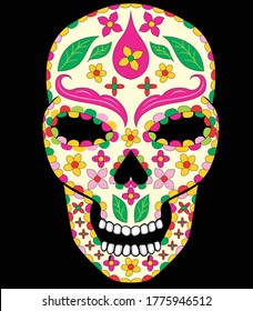 illustration sugar skull isolated black