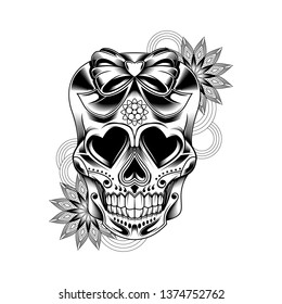 Illustration of sugar skull  lady flower vector illustration art 