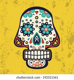 Illustration of sugar skull on grunge background