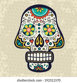 Illustration of sugar skull on grunge background