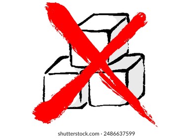 Illustration of a sugar-free image of a sugar cube with a cross written on it with a touch of a brush.