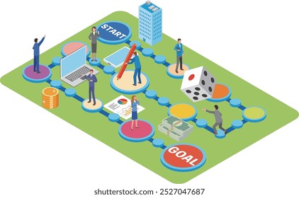 Illustration of a sugoroku game and business