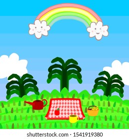 An illustration suitable for background, invitation, etc. The theme is picnic