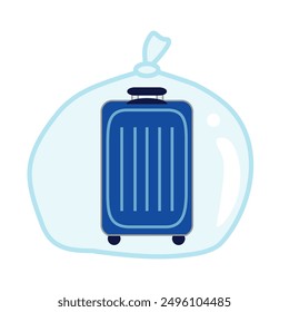 Illustration of suitcase and bag in plastic bag to prevent bed bugs.