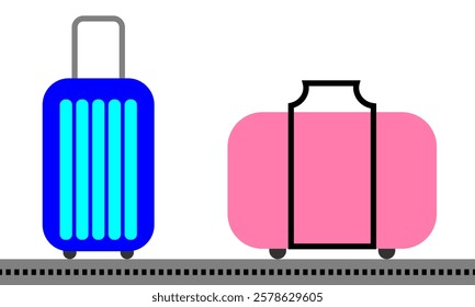 Illustration of suitcases and bags running on the baggage exit track