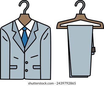 Illustration of suits and slacks on hangers