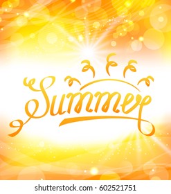 Illustration Summer Abstract Background with Text Lettering, Sun and Lens Flare - Vector