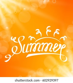 Illustration Summer Abstract Banner with Text Lettering, Sun Rays - Vector