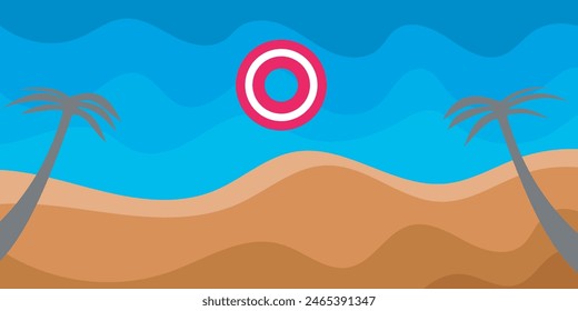 Illustration of a summer background with a beach atmosphere,Vibrant illustration capturing the essence of summer, with a blissful beach ambiance