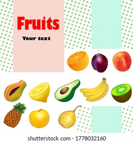 Illustration summer background fruit icon set