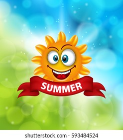 Illustration Summer Background with Smiling Sun - Vector