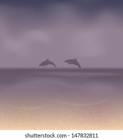 Illustration summer beach background in retro style - vector
