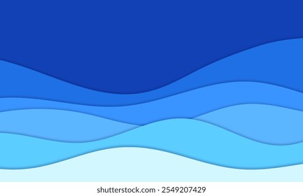 illustration of summer beach with blue sea on paper cut style collection


