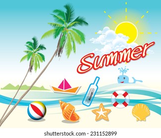The illustration of Summer Beach Concept Vector